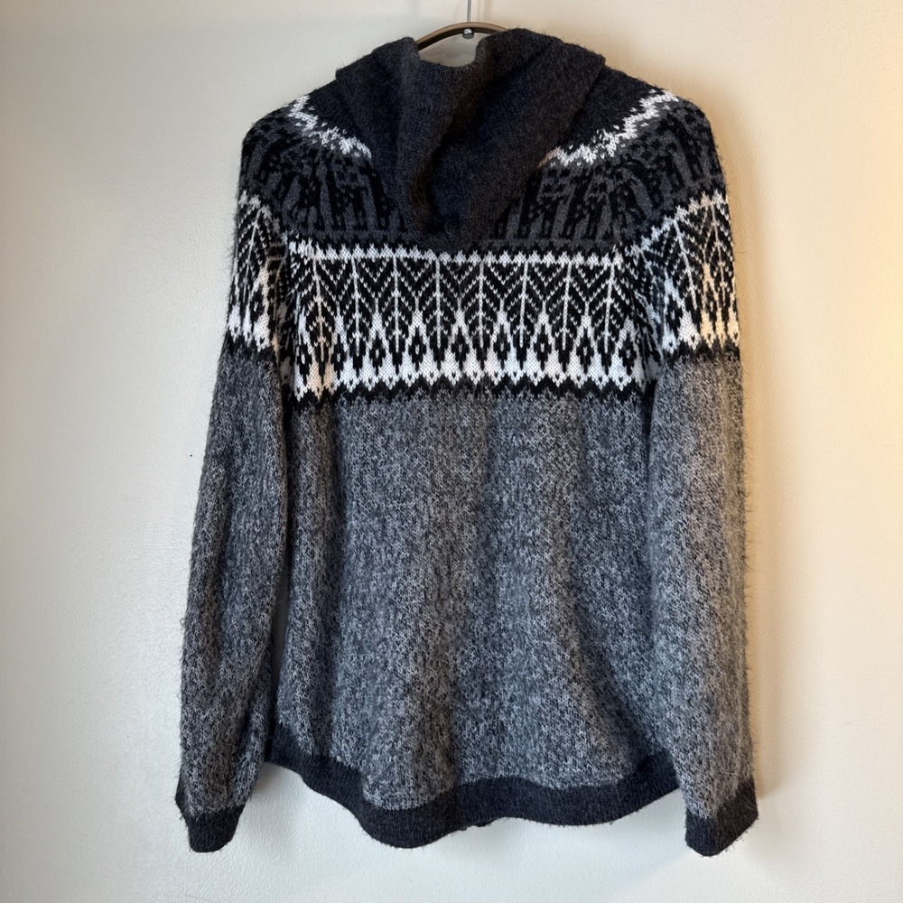 Chasqui Sweater Full Zip Gray Size M Alpaca Bolivia Fair Isle Nordic Hand Knit - Picture 11 of 11